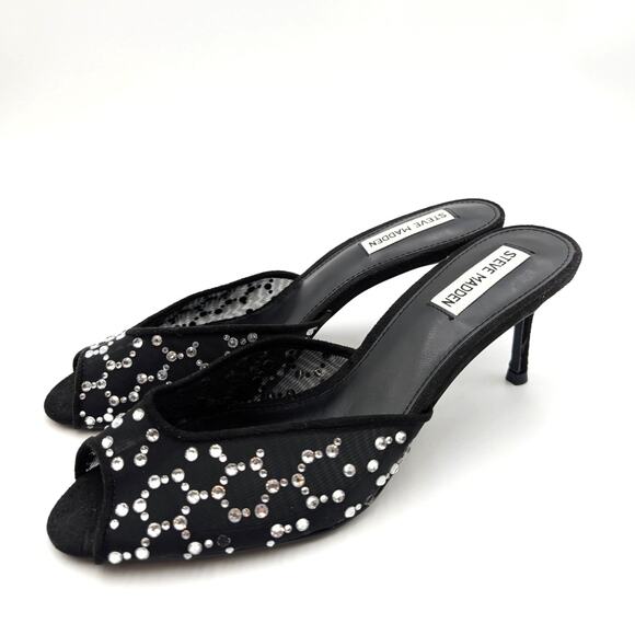 Steve Madden Rowe Mesh Rhinestone Mule Sandal Women's Black Size US9.5M EU40 - Picture 1 of 12